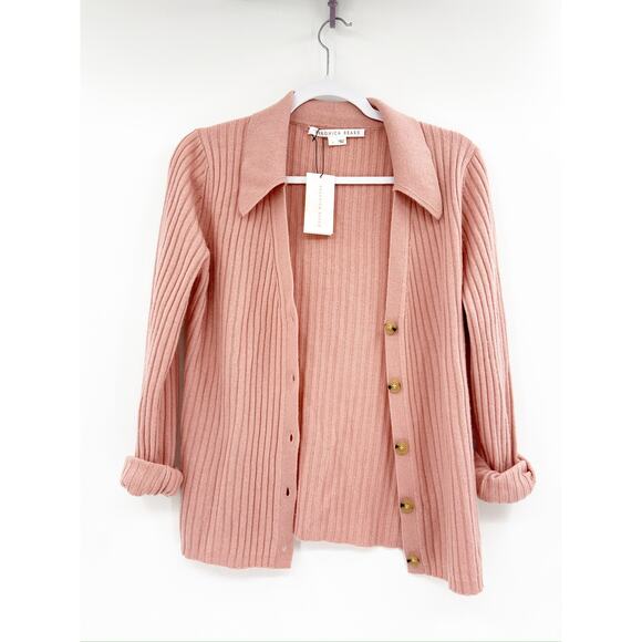 Veronica Beard Lazana Dusty Pink Cashmere Ribbed Button Front Cardigan Sweater - Picture 2 of 5